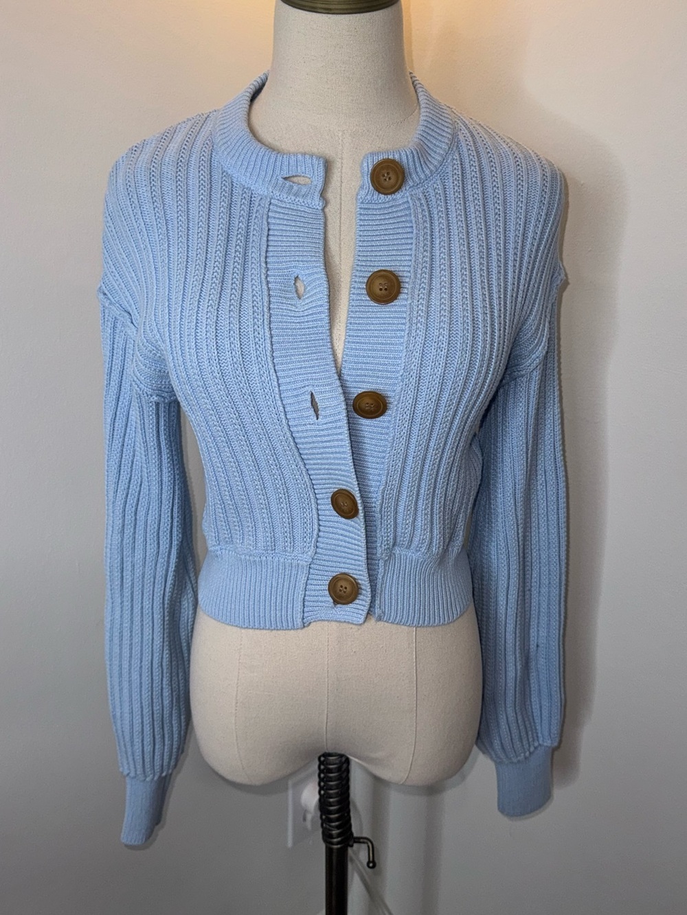 Free People Women’s XS All Yours Light Blue Knit Cardigan Sweater